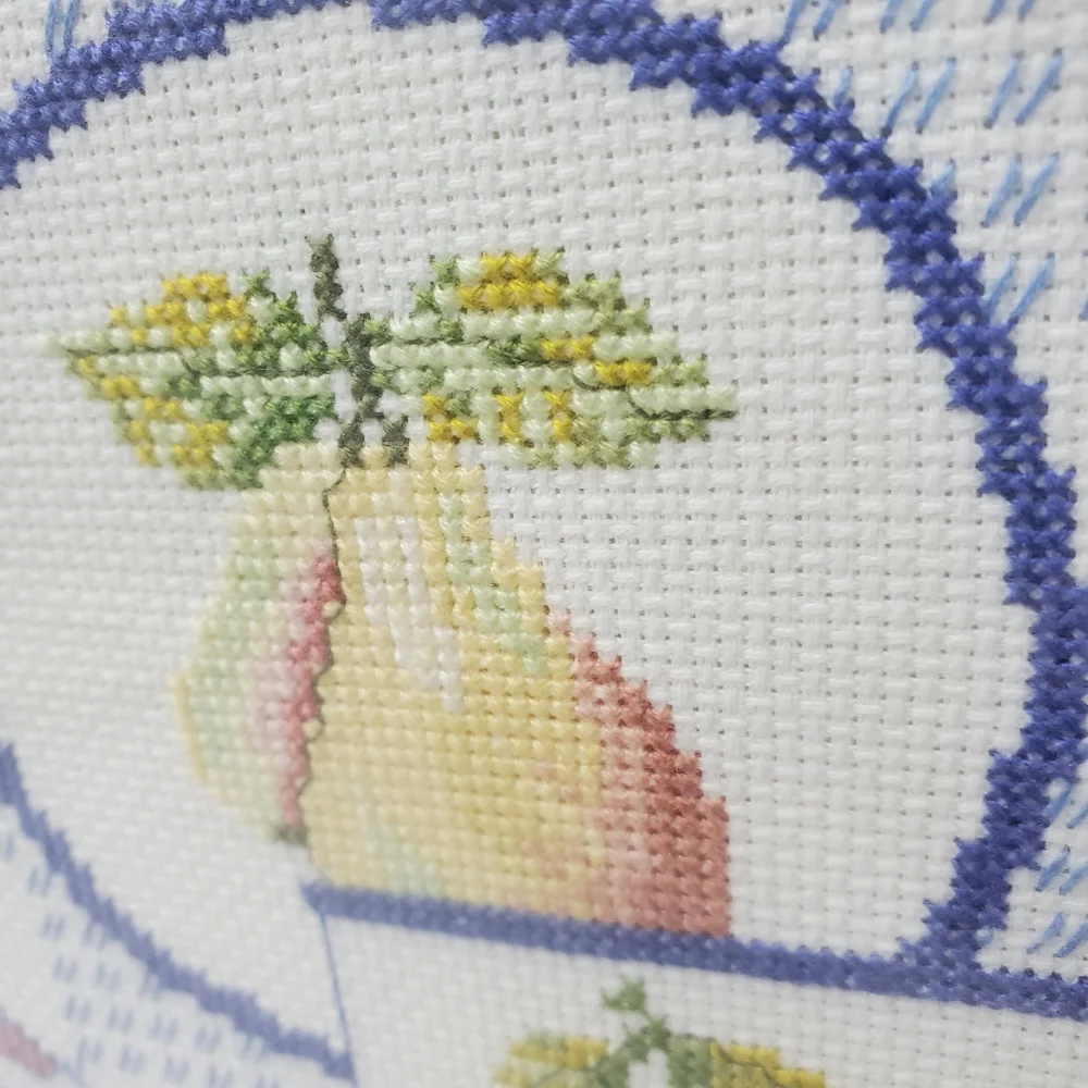 Cross-stitch Framed Art Place Setting and Bowl Of Fruit